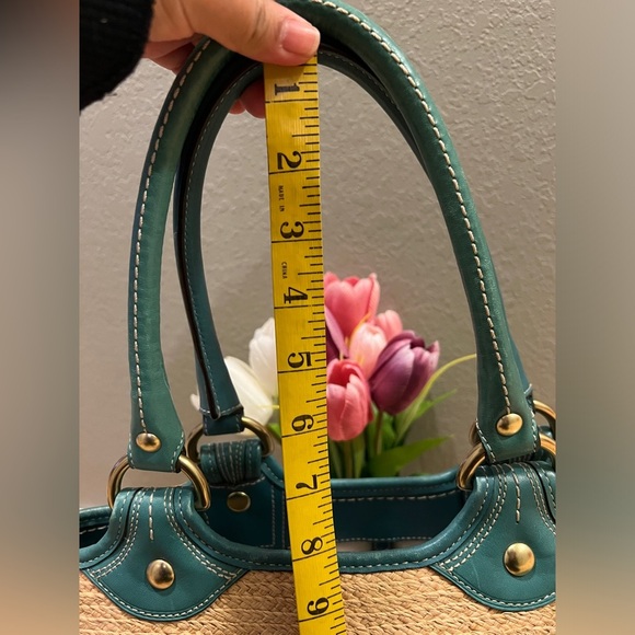 Coach Straw Tote with Teal Accents - Picture 3 of 13